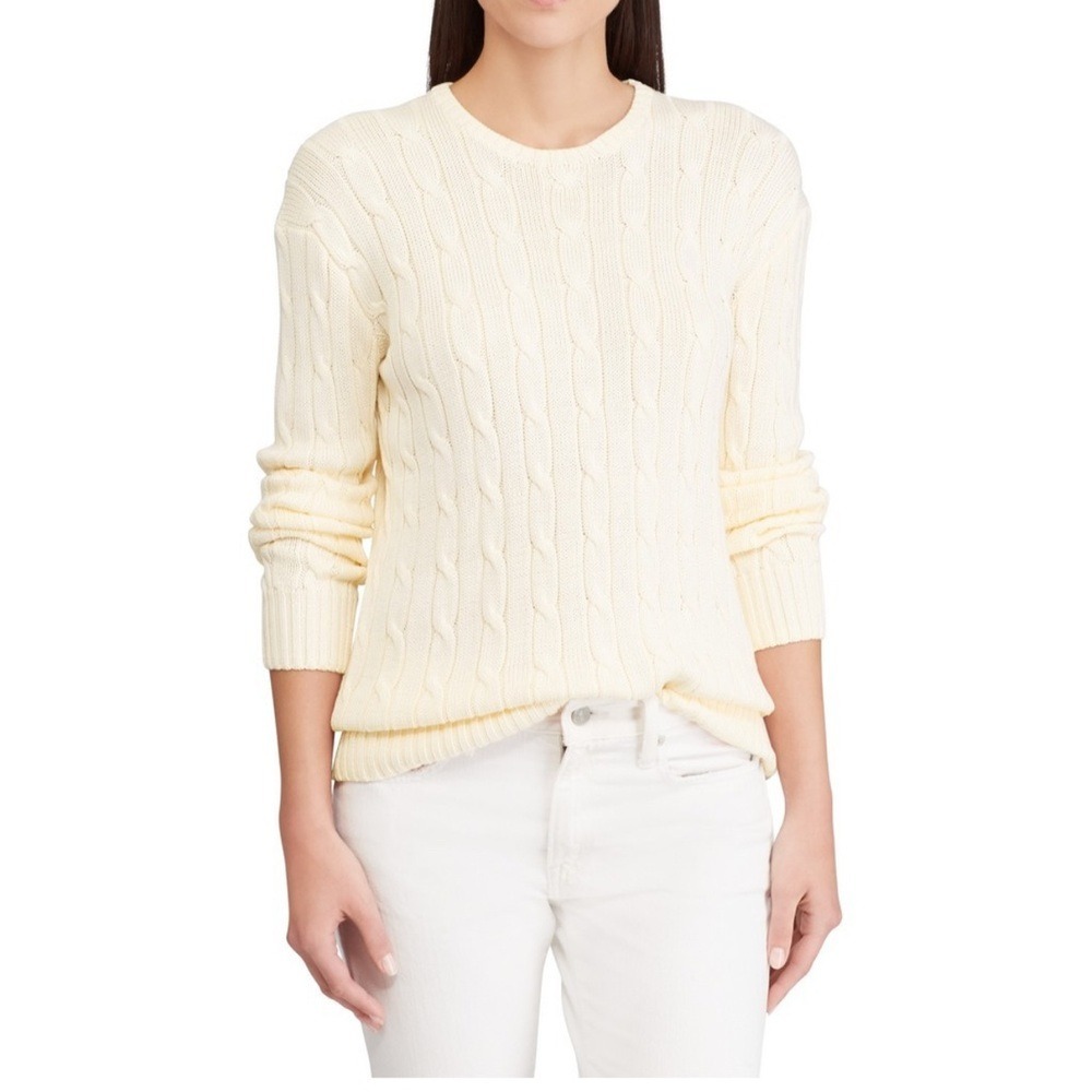 St Johns Bay Womens XXL Ivory Cream Cable Knit Cotton Blend Crewneck Sweater NWT